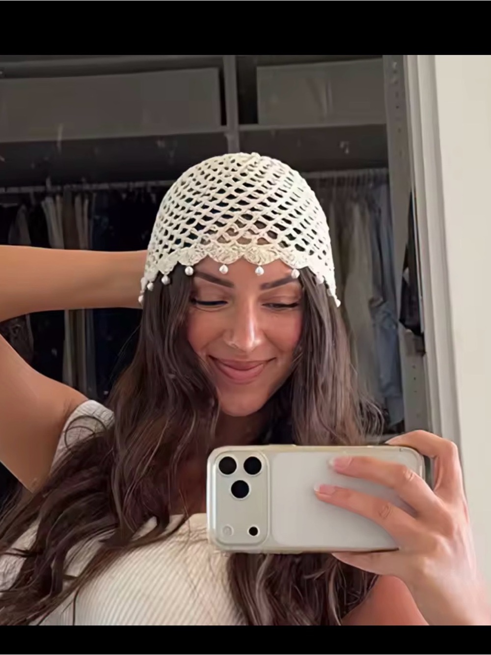 Crochet Mesh Headscarf hat - White Women’s Accessory